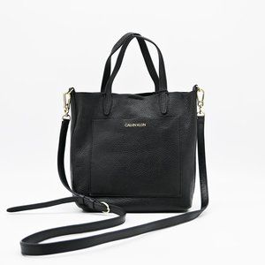 CALVIN KLEIN Pebbled Mini Leather Tote Bag Black